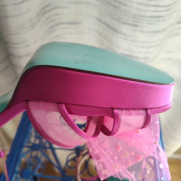 Betsey Johnson Hot Pink Tulle Bow Slingback Heels peep toe - Picture 12 of 16